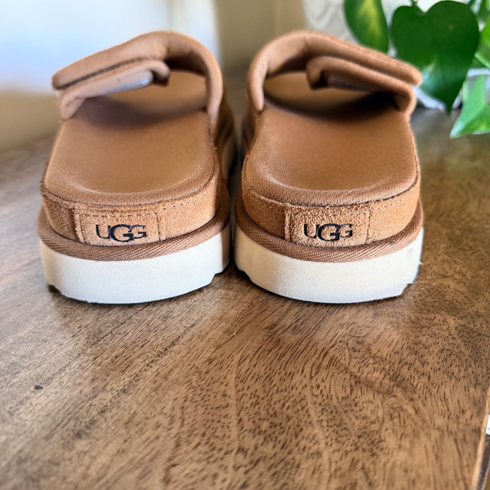 UGG Laton Slide Sandals Women 6 Chestnut Suede Puffy Logo Platform Comfort Shoes - Picture 7 of 11